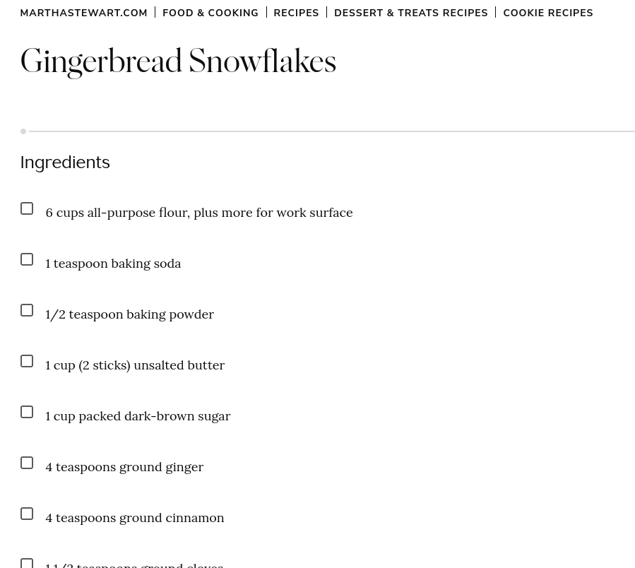 Gingerbread snowflakes recipe