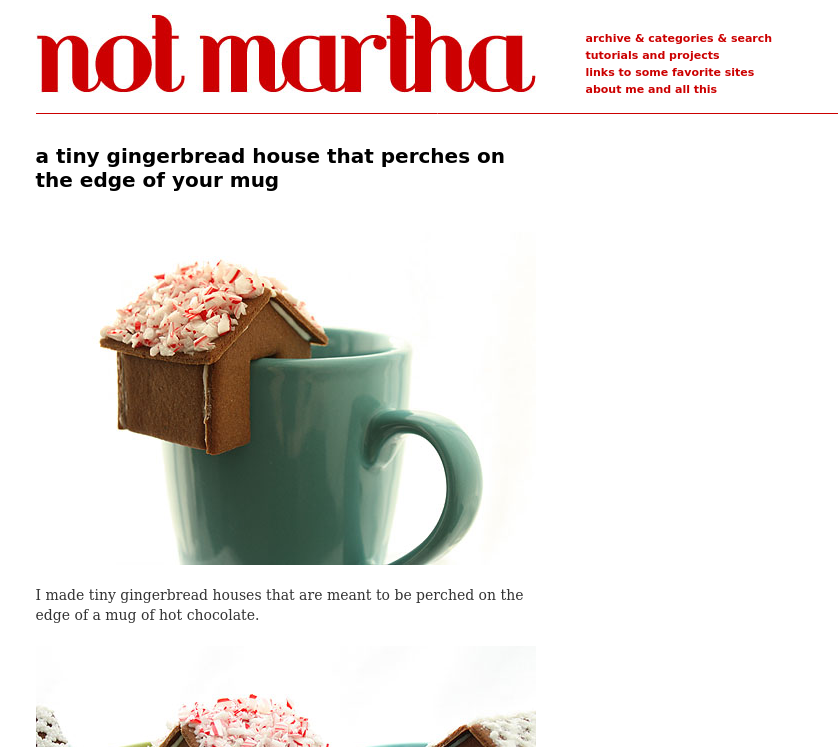 A tiny gingerbread house that perches on the edge of your mug