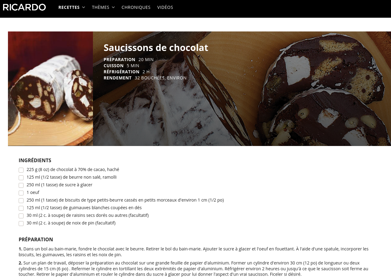 Saucissons de chocolat